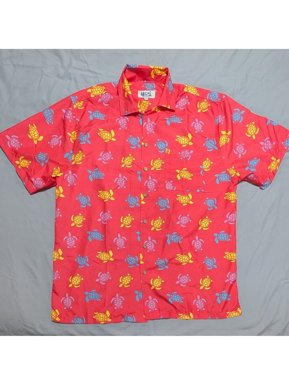 Uzzi Amphibious Gear Hawaiian Shirt Mens L Red Sea Turtle Short Sleeve Button Up